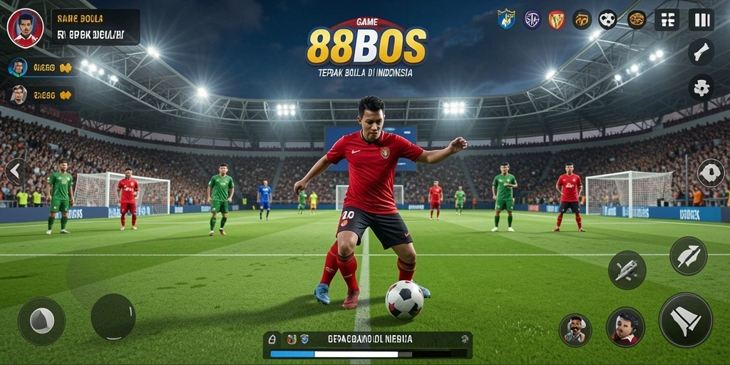 Tampilan gameplay menarik di lapangan sepak bola.