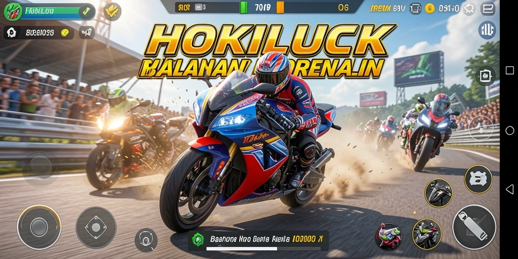 Pemandangan menakjubkan dalam gameplay HOKILUCK di trek balapan motor.