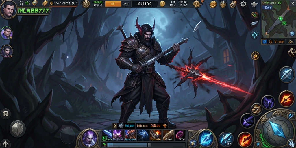 Screenshot MLBB777 menampilkan karakter menakutkan dalam kegelapan.