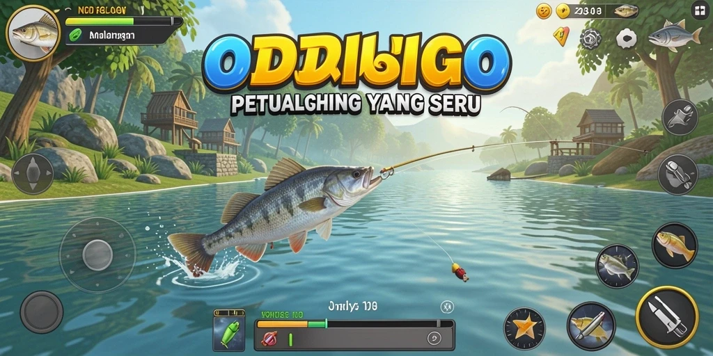 Screenshot gameplay ODDIGO menampilkan aksi memancing yang seru dan indah.