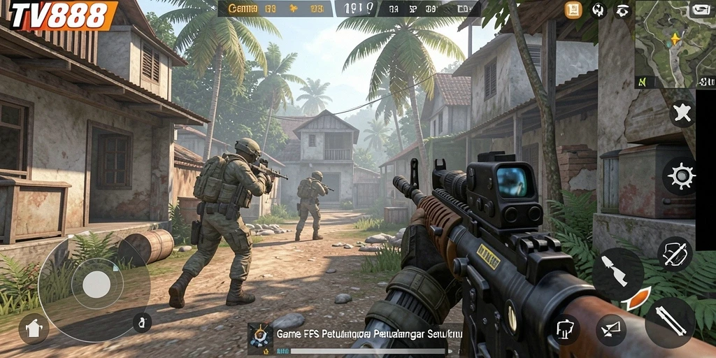 Screenshot TV888 menampilkan aksi tembak-menembak seru dalam FPS.